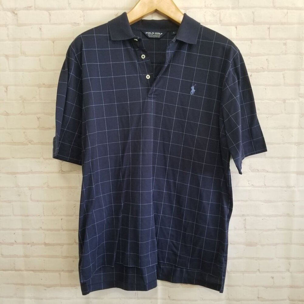 Ralph Lauren Polo Shirt Large Mens Blue Window Pane Lightweight Golf Cotton